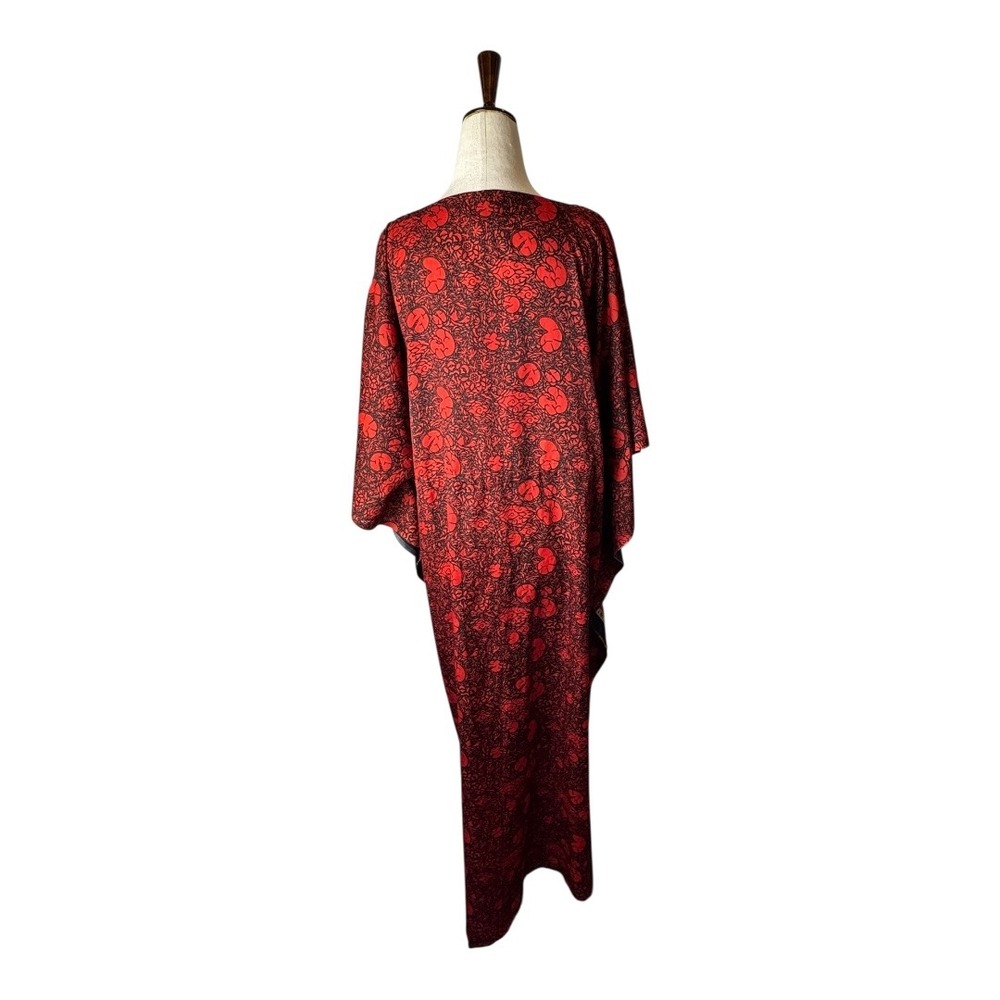 True Rock Caftan Dress Women OS Red Floral Print Maxi Kaftan Boho Coverup Kimono - Picture 2 of 10